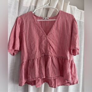 Madewell Red Gingham faux wrap Top